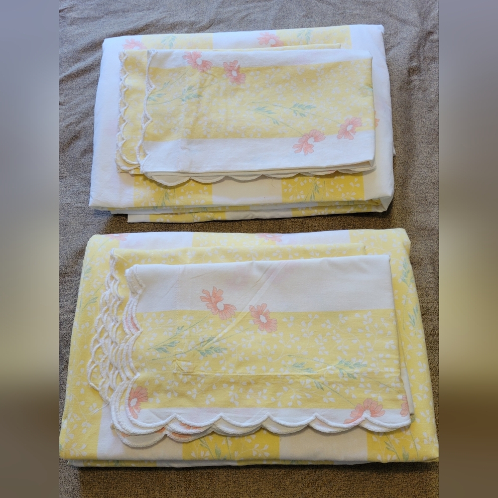 YVES DELORME Cottage Flowers 2 Same twin Sets: duvet & two std pillowcases, RARE